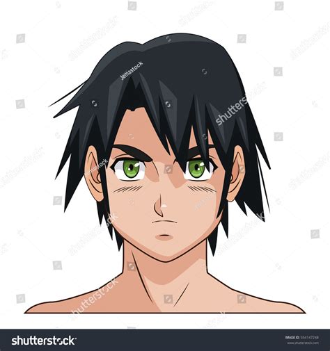 Portrait Face Manga Anime Male Black Stock Vector