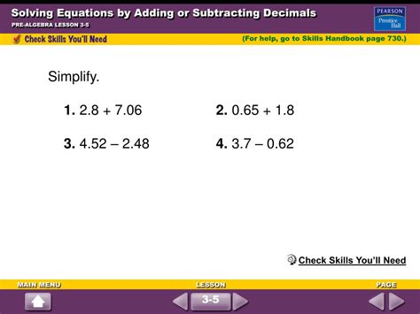 Ppt Solving Equations By Adding Or Subtracting Decimals Powerpoint 525