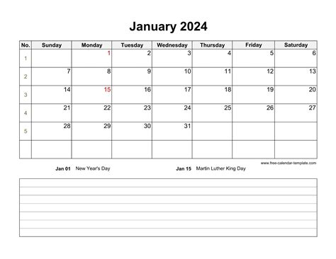 2024 Printable January Calendar With Space For Appointments Horizontal Free Calendar