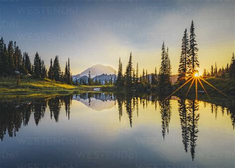 Tipsoo Lake On Sunset With A Reflection Of Mt Rainier Washington