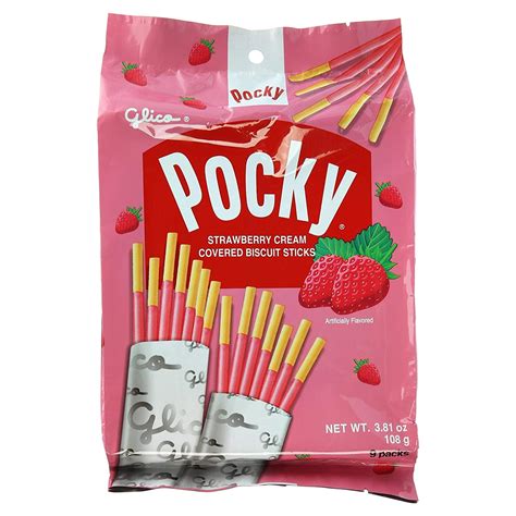 Glico Pocky Strawberry Cream Covered Biscuit Sticks 9 Individual Bags