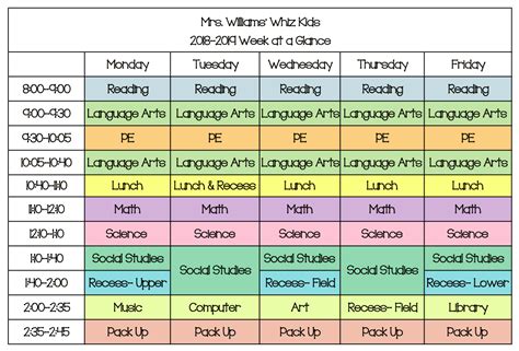 Class Schedule Williams Whiz Kids