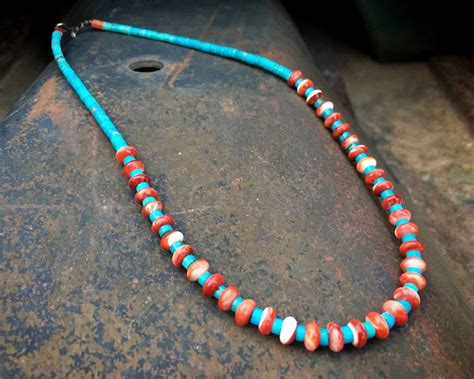 Spiny Oyster Bead Turquoise Heishi Necklace 17 For Women Native