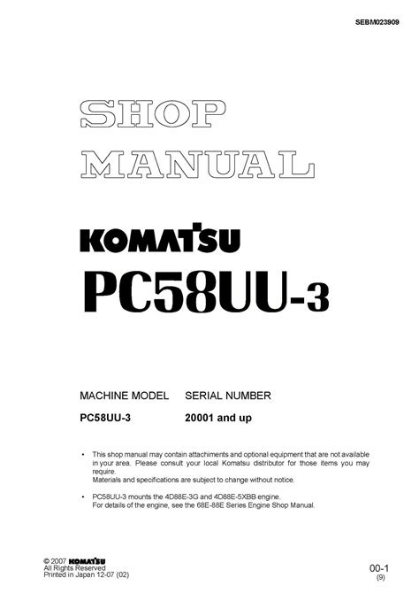 Komatsu Pc58uu 3 Hydraulic Excavator Workshop Repair Service Manual Pdf