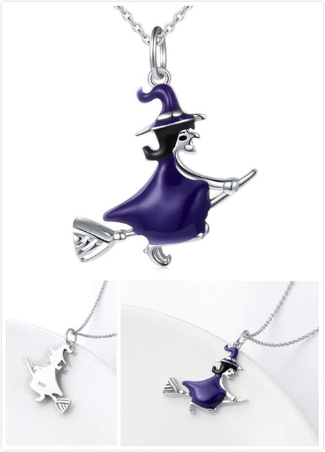 Halloween T 925 Sterling Silver Halloween Charm Jewelry Witch On Flying Broom Pendant