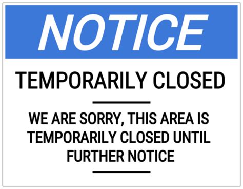 Temporarily Closed Full Sheet Notice Label Template Onlinelabels