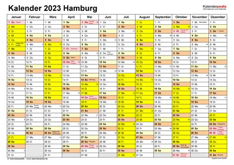 Kalender 2023 Hamburg Ferien Feiertage Excel Vorlagen