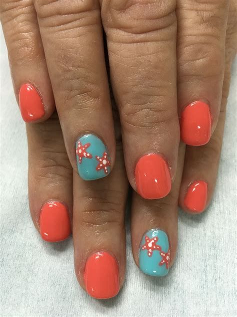 Gel polish at home perfectly: Summer Vacation Beach Orange Sky Blue Starfish gel nails ...