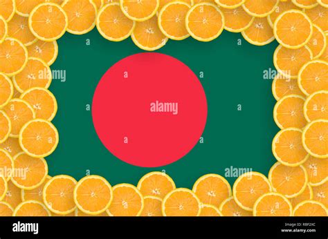 Bangladesh Flag In Frame Of Orange Citrus Fruit Slices Concept Of