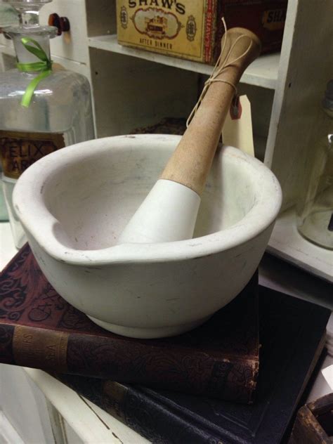 Antique Apothecary Pharmacy Medical Porcelain Mortar And
