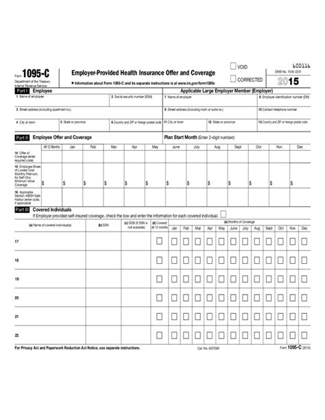 Form 1095 C Employer Provided Health Insurance Offer And Coverage