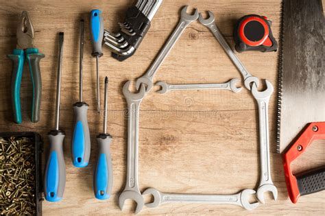 Different Tools On A Wooden Background Stock Photo Image Of Mechanic