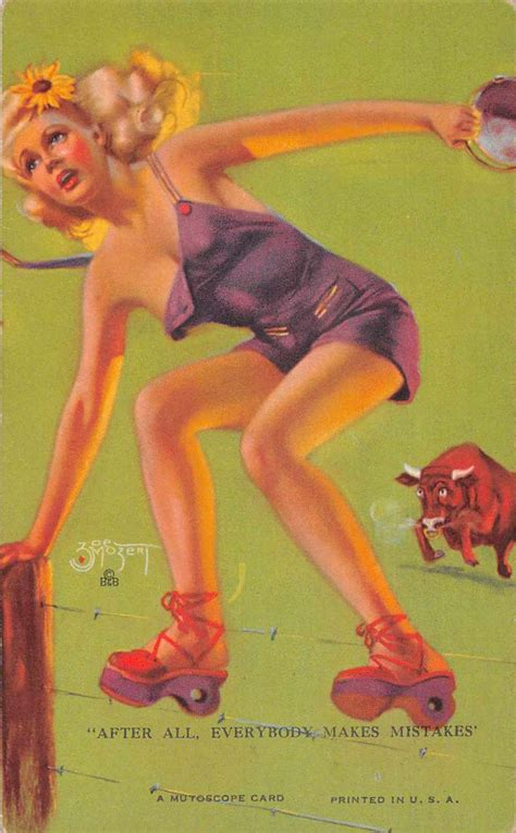 Pin Up Girl Running From Bull Zoe Mozert Mutoscope Vintage Arcade Card Aa1523 Mary L Martin