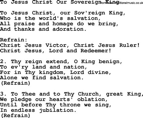 Catholic Hymns Song To Jesus Christ Our Sovereign King Lyrics And Pdf