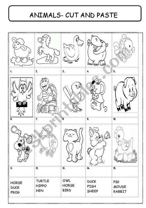Animals Cut And Paste Esl Worksheet By Fafiam