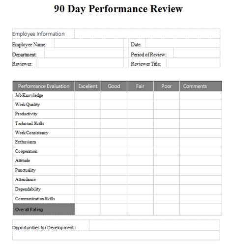 Employee 90 Day Review Template Tutoreorg Master Of Documents Images