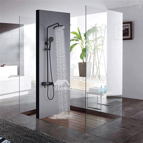 Black bathroom basin faucet kitchen sink swivel wall mixer tap dual cross handle. High End Black Shower Faucet Oil-Rubbed Bronze Wall Mount ...