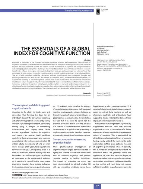 The Essentials Of A Global Index For Cognitive Function Docslib