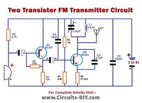 Two Transistors Fm Transmitter Circuit Fm Transmitters Transmitter