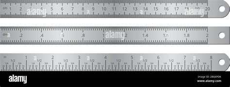 Metallic School Rulers With Inch And Centimeter Measuring Scale Vector