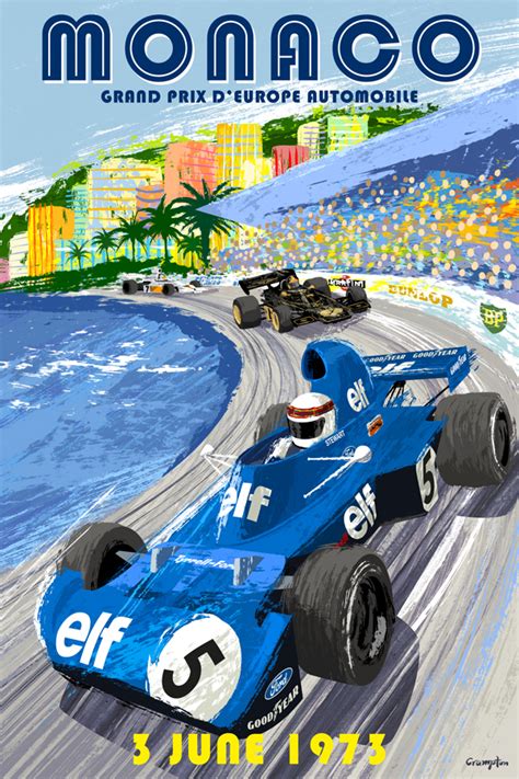 Retro Illustration 1973 Monaco Grand Prix Formula 1 Poster