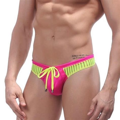 Sexy Stripe Swimwear Mens Swim Briefs Gay Swimsuit Bikini Bulge Pouch