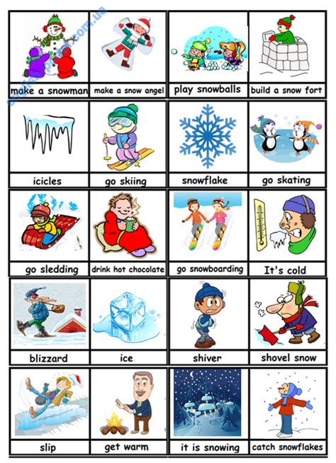 Winter Vocabulary Words Worksheet Printable