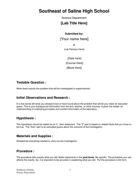 Lab Report Template Chemistry New Creative Template Ideas