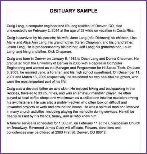 Sample Obituary For Mother Template Database