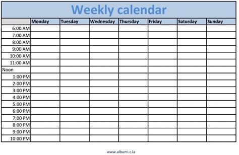 Printable Weekly Schedule With Time Slots Printable Calendar Template