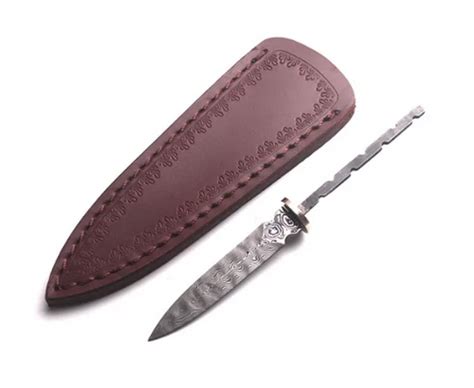 Small Damascus Dagger Knife Blank With Leather Sheath
