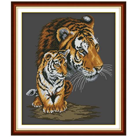 Needlework Tiger Mo Ther And Son Counted Cross Stitch Ct Black Blank