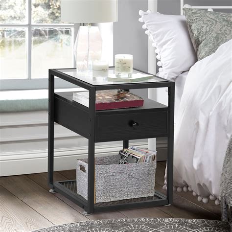 Vecelo Square End Table Nightstand With Drawer And Shelf Side Table