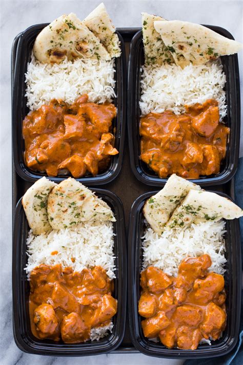 Meal-Prep Butter Chicken with Rice and Garlic Naan | Gimme ...