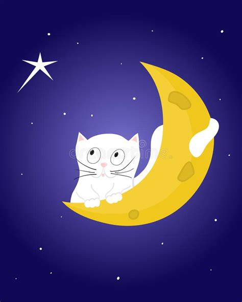White Cat On The Moon Stock Vector Illustration Of Blue 169221292