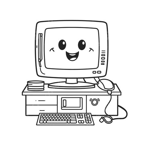 Drawing Of A Smiling Computer System Outline Sketch Vector Wing