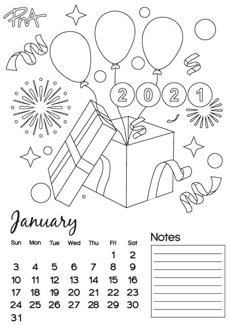 January Free Colouring Calendar Pna Colour Your World