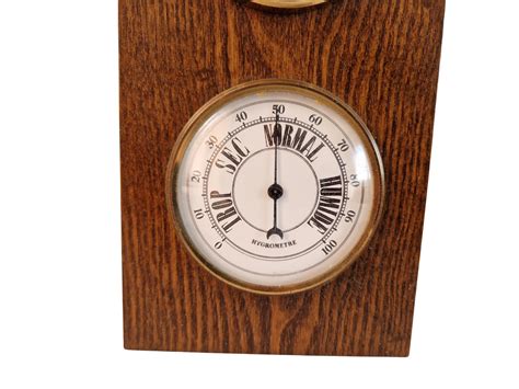 French Mid Century Wood Barometer And Thermometer Wall Hanging Weather