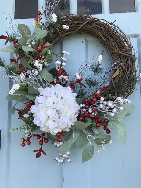 Beautiful White Poinsettia All Winter Long Pine Wreath For Door
