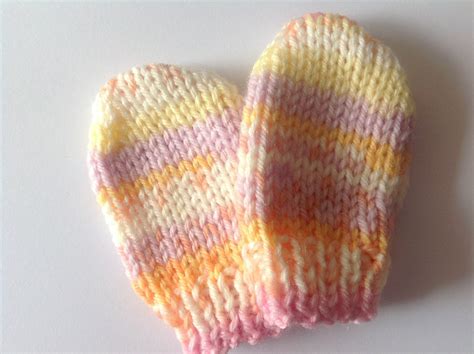 Newborn Baby Mittens 0 3 Mths Hand Knitted Lemon Cream Lilac Etsy
