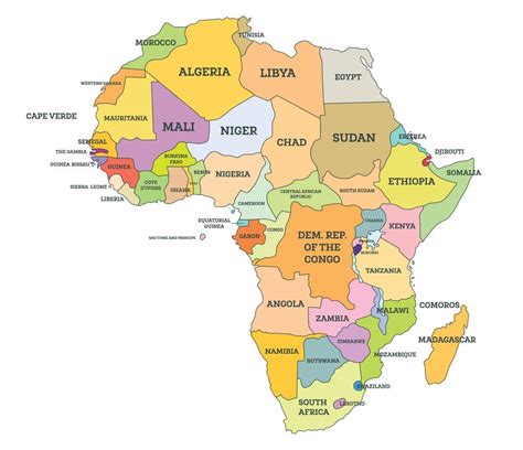 politisk Karta av afrika Karta med namn av länder isolerat på vit
