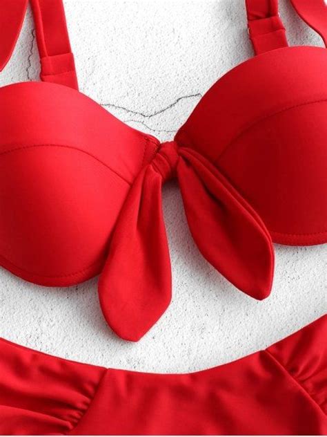 Zaful Knot Push Up Underwire Bikini Set Red Underwire Bikini Set