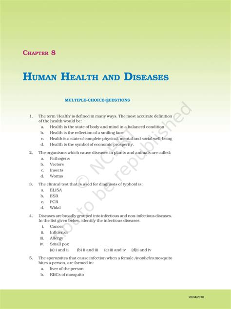 Ncert Exemplar Class 12 Biology Chapter 8 Human Health And Disease