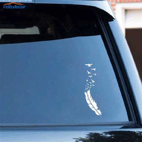 Blacksilver Interesting Feather With Birds Vinyl Decals Car Window