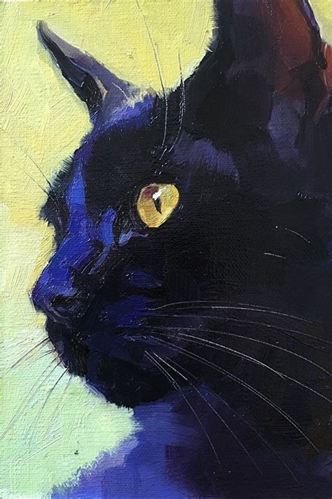 Blackcat21 By Katya Minkina Oil ~ 6 X 4 Black Cat Painting Black Cat