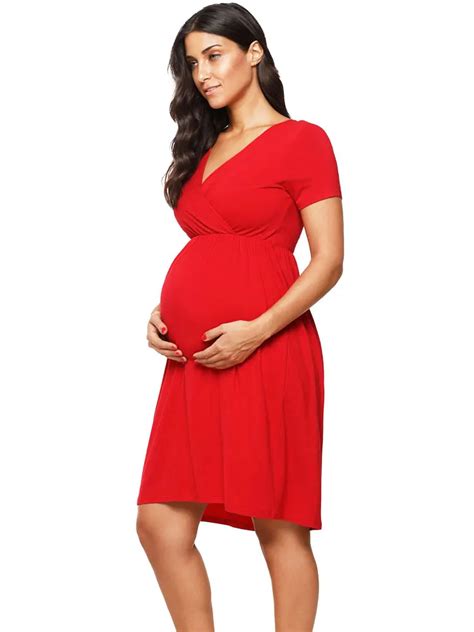 Buy Elegant Maternity Dresses Women Dress Red Pleated Sexy Deep V Neck Evening