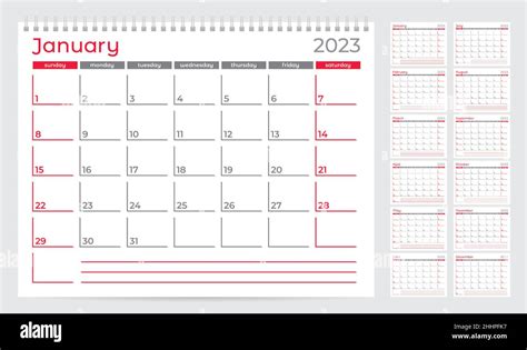 Calendar 2023 Planner Template Week Starts On Sunday Set Of 12 Months