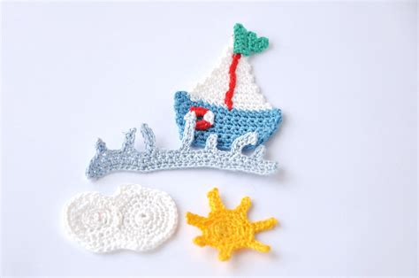Sea Boat Sun Cloud Crochet Applique Nautical Embellishment Etsy