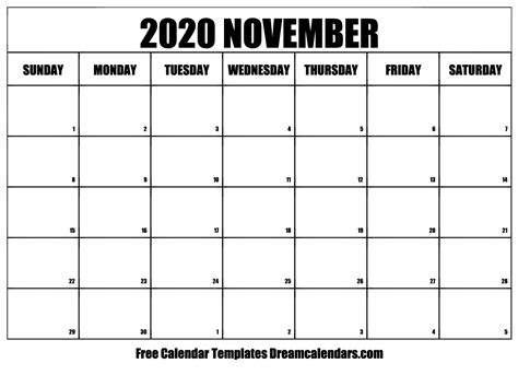 Download Printable November 2020 Calendars
