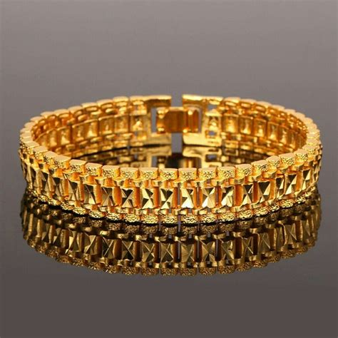 U7 Jewelry Men Wrist Chain Bracelet 8k Gold Plated 12mm Wide Poshmark